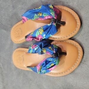 Matilda Jane Clothing‎ Girls Floral Fabric Knot Thong Sandals Blue Pink Size 10
